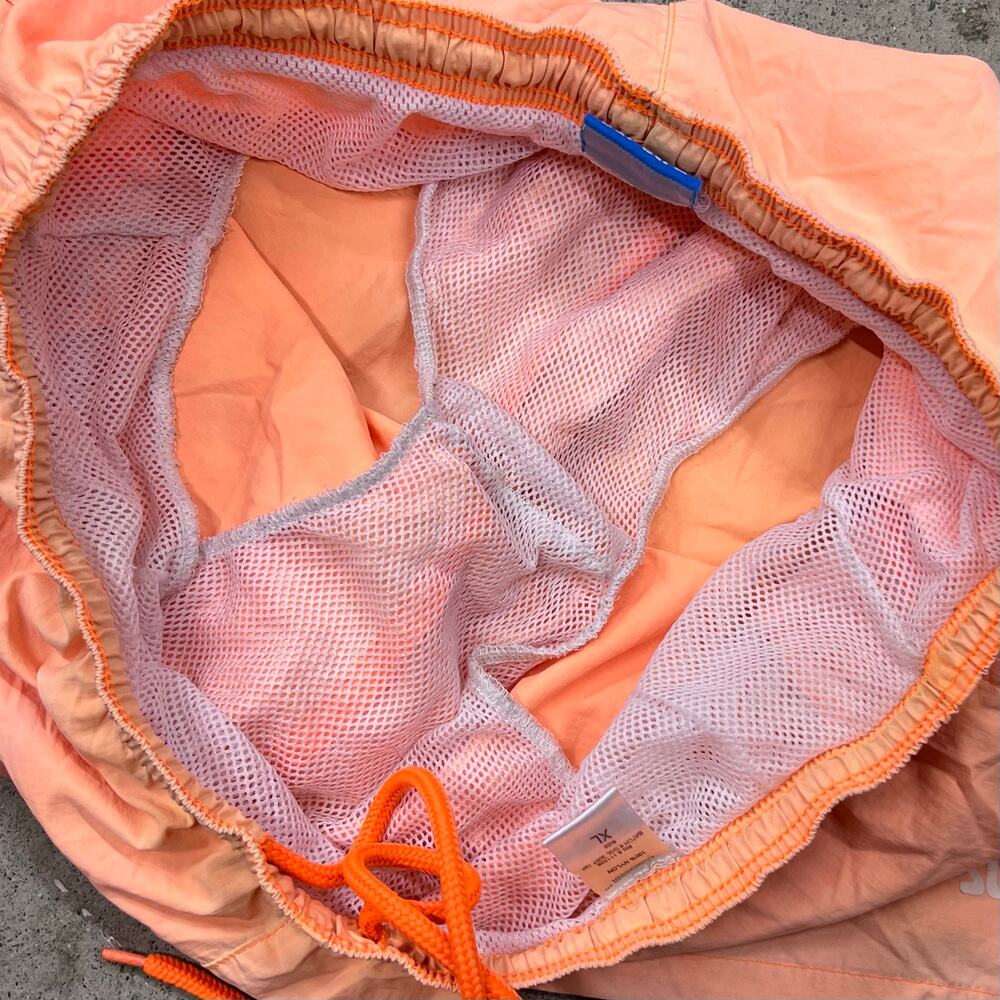 Vintage 90s Surf Style Swim Trunks XL Peach Orange Nylon Shorts Beach Surfer - Picture 7 of 16